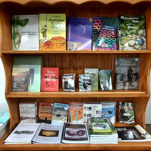 A range of books on display written by local authors.
